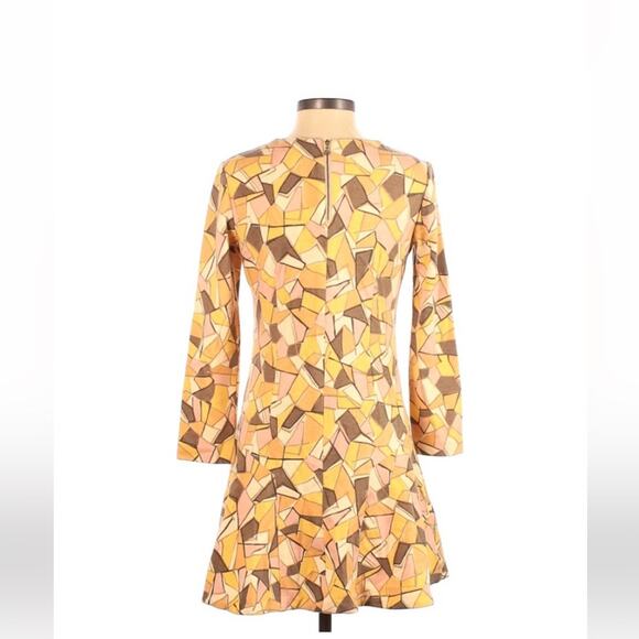 kumikyoku geometric patterned drop waist dress in yellow, orange, pink - size 3 - Picture 2 of 10